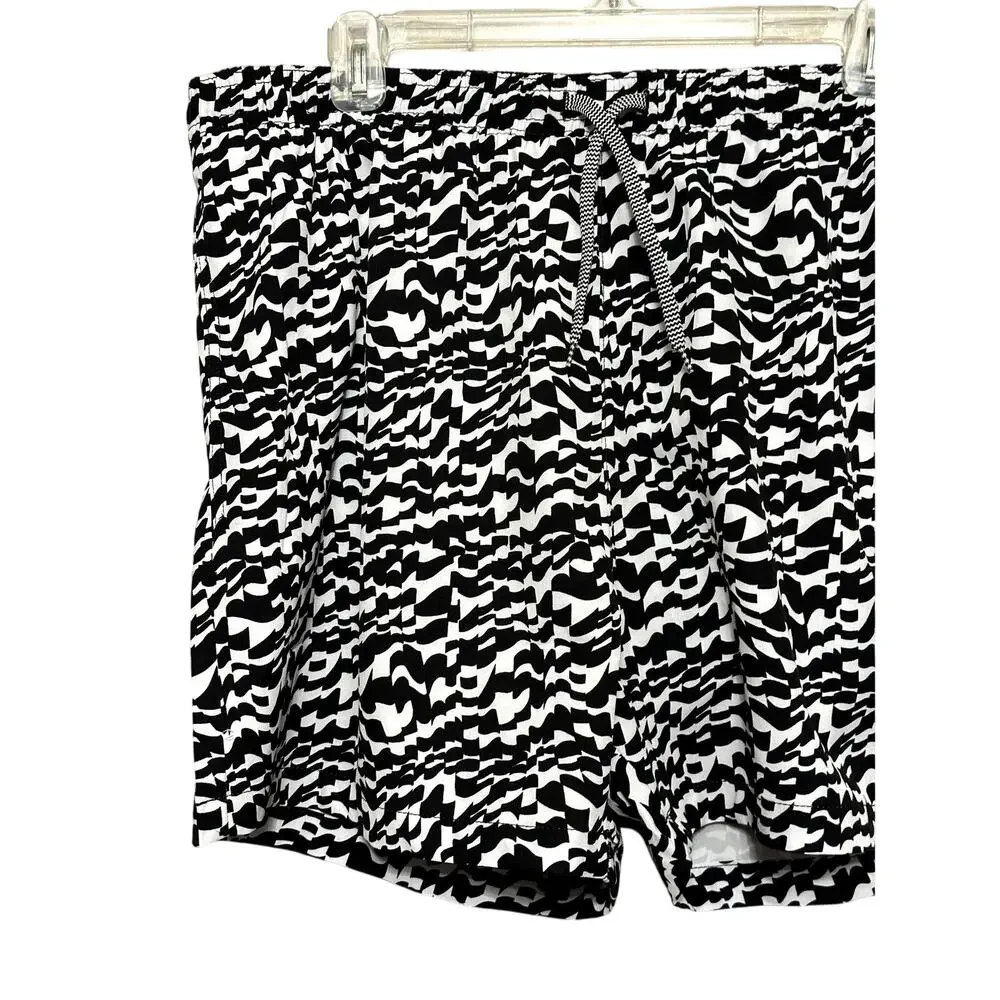 Open Edit Volley Swim Trunks Elastic Waistband Built-In Mesh Black/White XL NWT